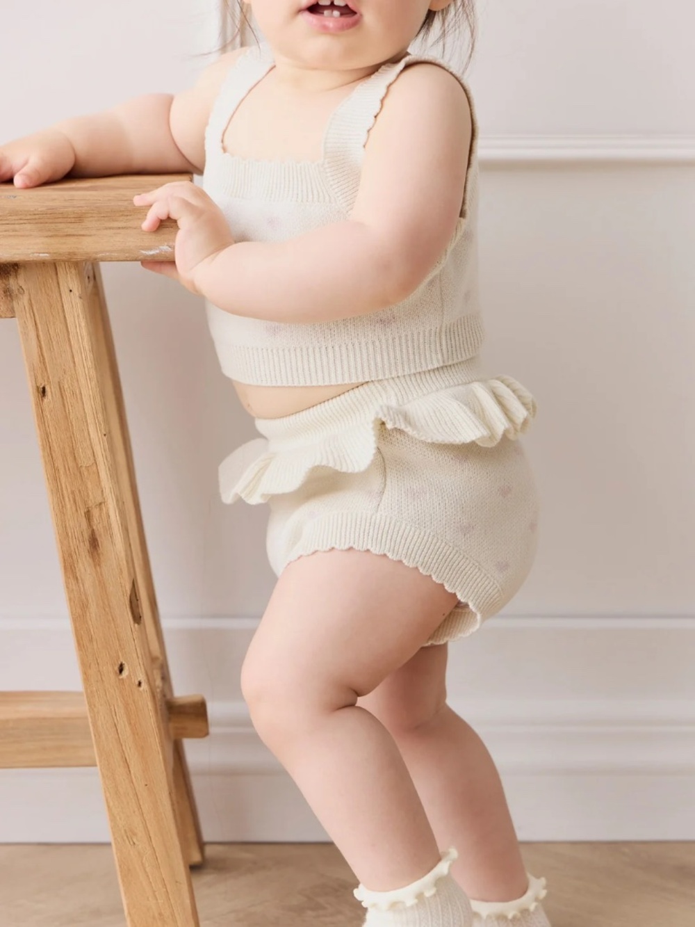 Jamie Kay Baby Girls Cream Pink Heart Knit Ruffle Set 3-6M
